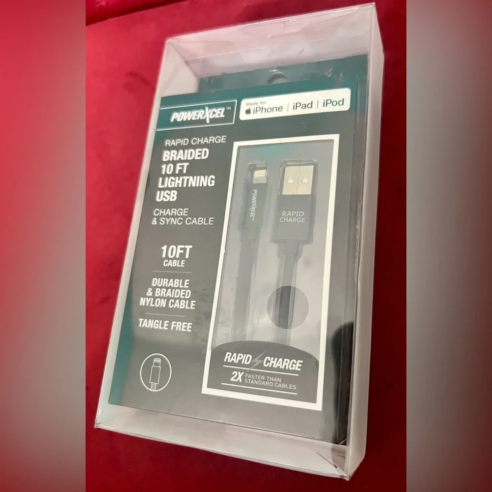 👑✅PRICE FIRM✅ PowerXcel Black Rapid Charge 10 FT Lightning USB Cable. Brand New!
